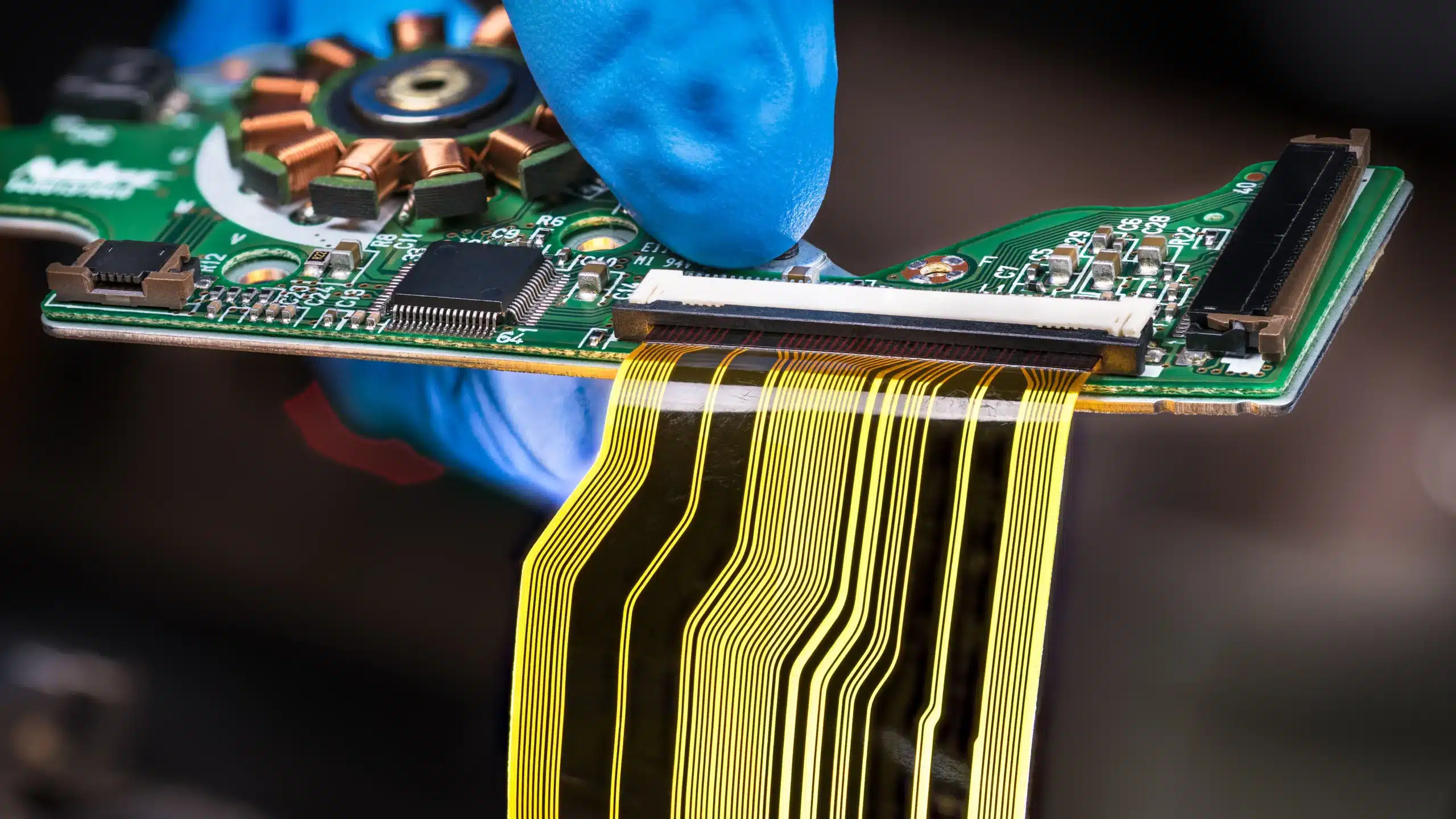 Close-up of thermawave heater semiconductor component with flexible circuit and electronic board