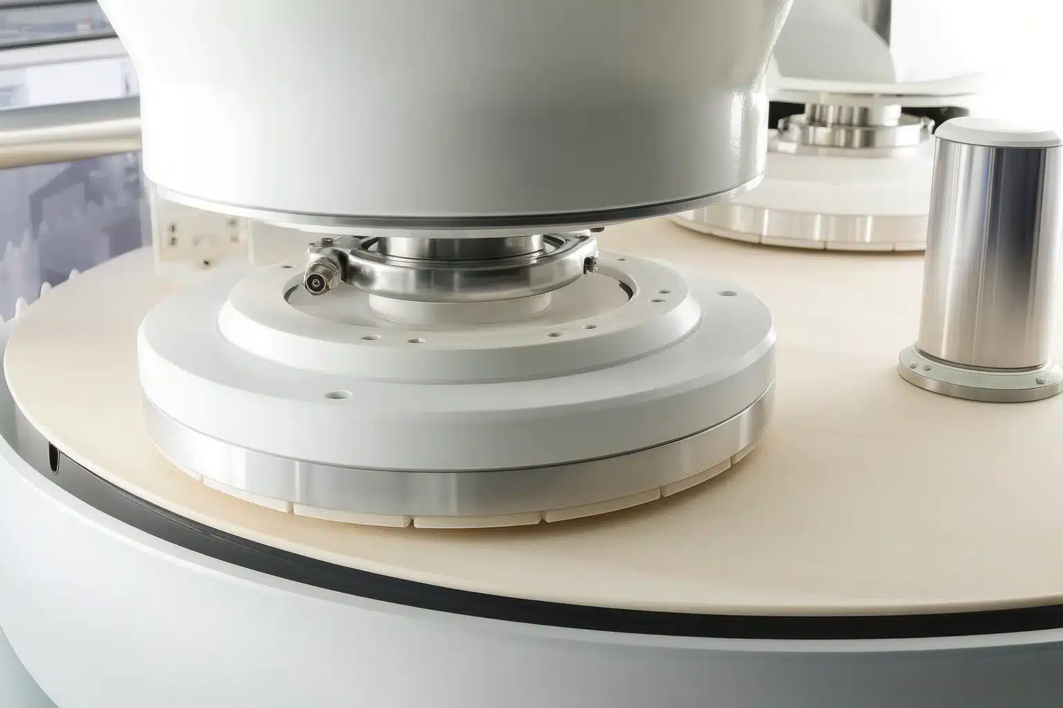 CMP Semiconductor Equipment – Advanced Chemical Mechanical Planarization System Close-up of CMP semiconductor equipment used for chemical mechanical planarization in wafer fabrication